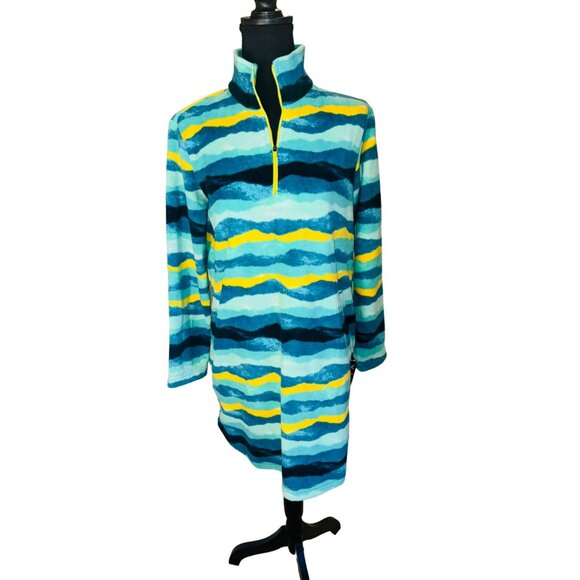 Lands End Womens Cozy Fleece Pullover Dress S/P Bright Stripe Pattern Travel - Picture 6 of 12
